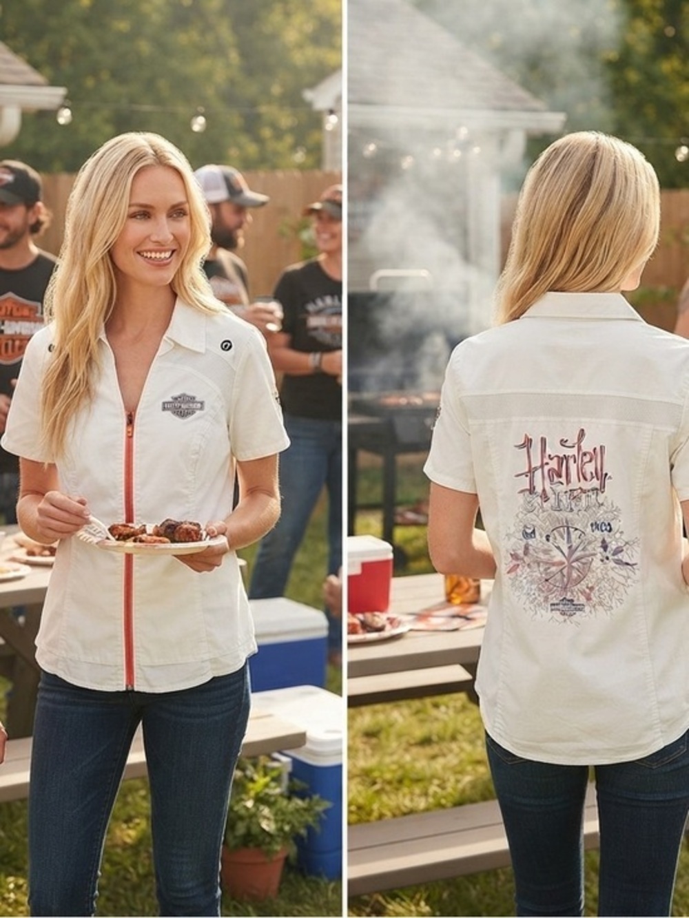 Harley Davidson Zip Front White Wicking Top, NWT, Size 2X